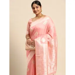 Sztori Ethnic Motifs Zari Linen Blend Banarasi Saree-picture-28