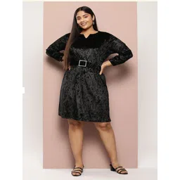 Sztori Floral Puff Sleeve Velvet Fit & Flare Midi Dress-picture-26