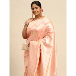 Sztori Floral Zari Linen Blend Banarasi Saree-picture-12