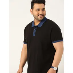 Sztori Men Plus Size Black Pure Cotton Solid Polo Collar T-shirt-picture-27