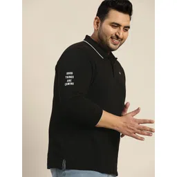 Sztori Men Plus Size Black Solid Polo Collar Pure Cotton T-shirt-picture-16