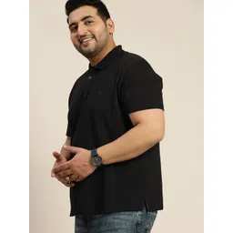 Sztori Men Plus Size Black Solid Polo Collar T-shirt image 4