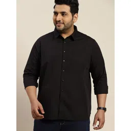 Sztori Men Plus Size Black Solid Pure Cotton Casual Shirt-picture-13