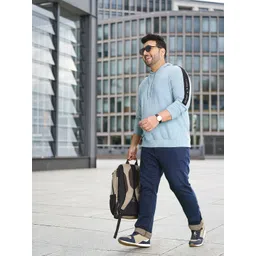 Sztori Men Plus Size Blue Hooded Sweatshirt-picture-19