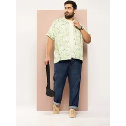 Sztori Men Plus Size Classic Cuban Collar Floral Printed Cotton Casual Shirt-picture-23