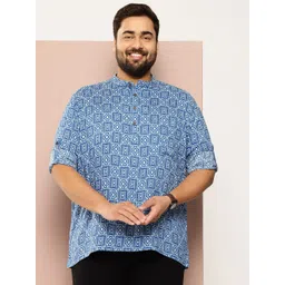 Sztori Men Plus Size Classic Printed Mandarin Collar Casual Shirt-picture-13