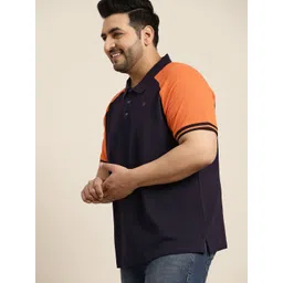 Sztori Men Plus Size Navy Blue & Orange Polo Collar Pure Cotton T-shirt-picture-29