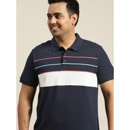 Sztori Men Plus Size Navy Blue & White Striped Polo Collar Pure Cotton T-shirt-picture-29
