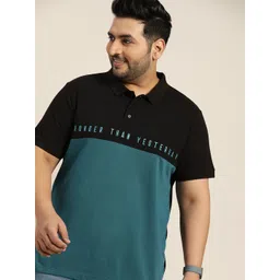 Sztori Men Plus Size Teal & Black Colourblocked Polo Collar Pure Cotton T-shirt-picture-22