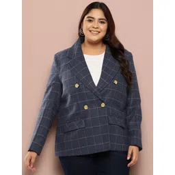 Sztori Plus Size Checked Double-Breasted Formal Blazer-picture-37
