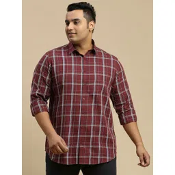 Sztori Plus Size Classic Tartan Checks Spread Collar Long Sleeve Cotton Casual Shirt-picture-12