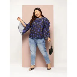 Sztori Plus Size Floral Print Flared Sleeve Studded Top-picture-25