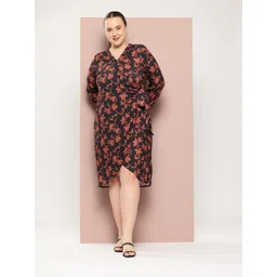 Sztori Plus Size Floral Print Waist Tie-Up Wrap Dress-picture-32