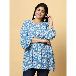 Sztori Plus Size Floral Printed Pure Cotton Straight Kurti-picture-15
