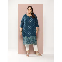 Sztori Plus Size Foil Print Tie-Up Neck Kurta-picture-19
