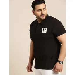 Sztori Plus Size Men Black Applique Detail Polo Collar T-shirt-picture-36