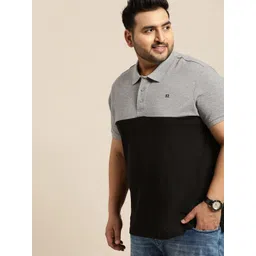 Sztori Plus Size Men Black  Grey Melange Colourblocked Polo Collar T-shirt-picture-35
