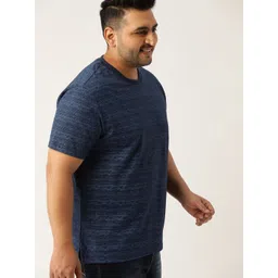 Sztori Plus Size Men Navy Blue Striped Round Neck Pure Cotton T-shirt-picture-12