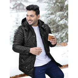 Sztori Plus Size Men Solid Longline Hooded Padded Jacket-picture-20