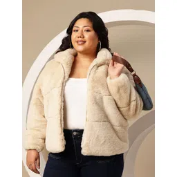 Sztori Plus Size Mock Collar Fur Tailored Jacket-picture-14