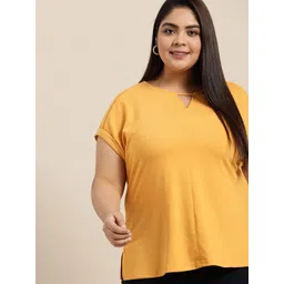 Sztori Plus Size Mustard Yellow Solid Extended Sleeves Regular Top-picture-30