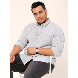 Sztori Plus Size Standard Micro Checked Button-Down Collar Pure Cotton Casual Shirt-picture-17