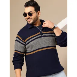 Sztori Plus Size Striped Knitted Pullover-image-42