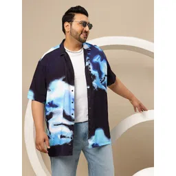Sztori Plus Size Tie & Dye Cuban Collar Relaxed Fit Casual Shirt-picture-16
