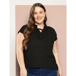 Sztori Plus Size Tie-Up Neck Smocked Cotton Top image 2