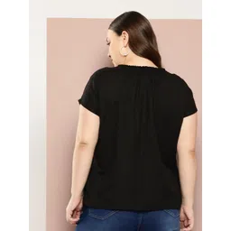 Sztori Plus Size Tie-Up Neck Smocked Cotton Top image 5