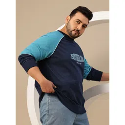 Sztori Plus Size Typography Printed Raglan Sleeves Terry Sweatshirt with Contrast Piping-picture-10