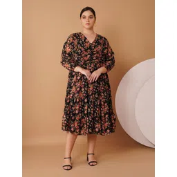 Sztori Women Floral Print Georgette Fit & Flare Midi Dress-picture-16