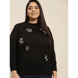 Sztori Women Plus Size Black & White Self Design Acrylic Sweater-picture-16