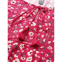 Sztori Women Plus Size Magenta & Cream-Coloured Floral Print Top image 2