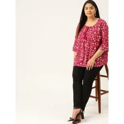 Sztori Women Plus Size Magenta & Cream-Coloured Floral Print Top image 5
