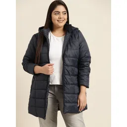 Sztori Women Plus Size Navy Blue Longline Padded Jacket With Detachable Hood-picture-21