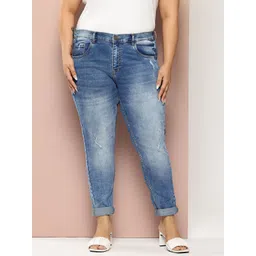 Sztori Women Plus Size Slim Fit Low Distress Light Fade Stretchable Jeans-picture-10