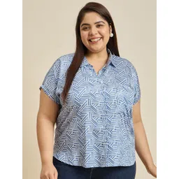 Sztori Women Plus Size Standard Spread Collar Abstract Printed Casual Shirt-picture-15