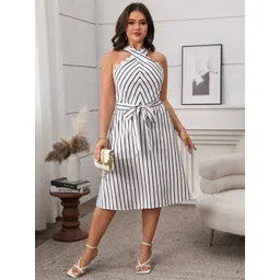 Sztori Women Plus Size Striped Halter Neck Fit & Flare Dress-picture-14