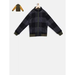t-base Kids Olive Green & Grey Checked Reversible Bomber-picture-30
