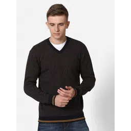 t-base Men Charcoal & Mustard Quirky Printed Cotton Pullover-picture-36