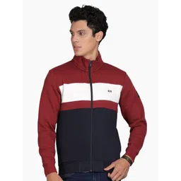 t-base Men Colourblocked Mandarin Collar Fleece Pullover Sweatshirt-picture-36