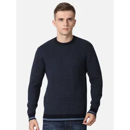 t-base Men Navy Blue Quirky Printed Cotton Pullover-picture-40