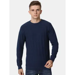 t-base Men Navy Blue Striped Cotton Pullover-picture-22