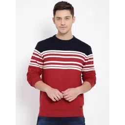 t-base Men Red & Blue Striped Cotton Pullover-picture-18