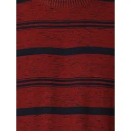 t-base Men Red & Navy Blue Striped Cotton Pullover image 5