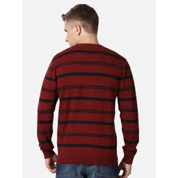 t-base Men Red & Navy Blue Striped Cotton Pullover image 4