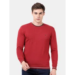 t-base Men Red Solid Round Neck Pullover Sweater-picture-31