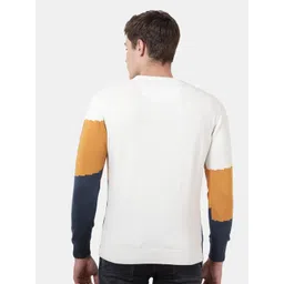 t-base Men Yellow & Blue Colourblocked Pullover image 2