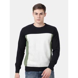 t-base Men's Bronze Green Melange Stylized Cotton Crewneck Sweater-picture-26